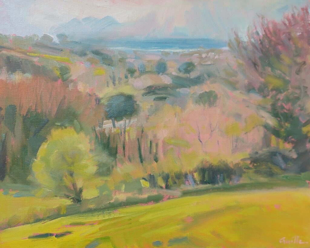 a beautiful oil painting of Talbot Valley, Guernsey, with lots of gorgeous spring colours